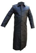 Mens Black Leather Trench Coat