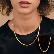 Flat Snake Blade 3MM Herringbone Chain 18ct Gold Plated Men Women Necklace 18"