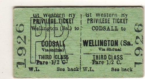 Railway ticket gwr - gwr, codsall