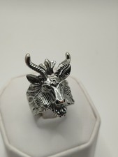 Vintage Goat Head Pentagram Ring Silver Tone Horned Gothic Ram Stainless Steel