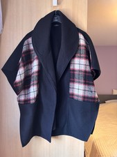 TOPSHOP WOMENS BLACK RED MIXED CHECK PLAID CAPE JACKET COAT PONCHO ONE SIZE 