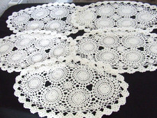 Set of 5 Vintage White Hand Crochet Place Mats.