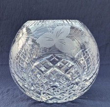 Stunning Heavy Lead Crystal Grape & Vine Cut Glass Globe Vase - 16cm, 1.9kg