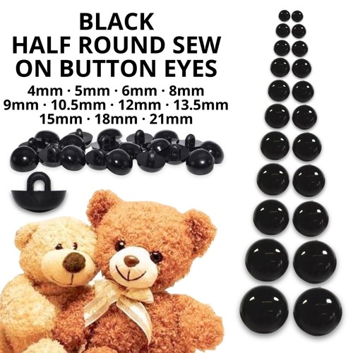 Black button eyes half round - black,
