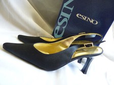 Ladies Esino Black Sling Back Shoes Diamante Buckle Size 37 Made in Italy  