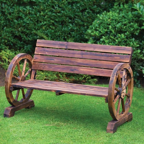 Wooden wagon wheel bench - wooden,