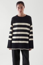 COS Jumper Size M Striped Wool Cotton Blend Oversized Navy White Breton Sweater 