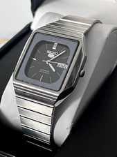 Seiko 5 Automatic 6349 5000 Black Square TV 37MM Dial Day Date Vintage Watch