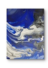 Acrylic Fluid Pour Art Wall Painting Handmade, Abstract, On Canvas, Blue, White.