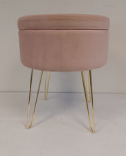 Pink Velvet Storage Stool With Gold Legs - Used - Good H44CM X W37CM F14 W329