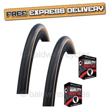 PAIR Schwalbe LUGANO 700 x 25c TAN AMBER WALL Slick Road Racing Bike TYRES TUBES