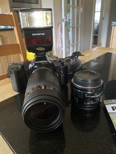 Olympus OM101 Power Focus 35mm Film Camera, Flash, Manual Adapter & Zoom Lenses