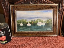 French Oil On Canvas Of Boats