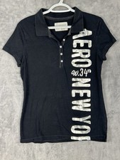 Vintage Aeropostale Shirt Womens Medium Black Spell Out Y2K 90s Henley