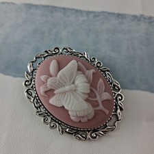 Butterfly cameo Brooch Pink