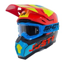 Kids Motocross Helmet Carbon Fibre Just1 J22 Neon Yellow Blue Red + Free Goggles