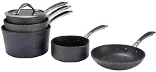5x Pan Set Aluminium Rock Effect Non Stick Easy Clean Stainless Steel Handles