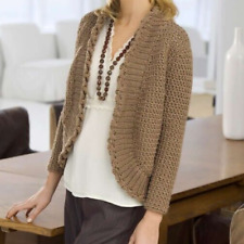 (112)Ladies Curved Edge Aran Cardigan Sizes S, M, L, XL Crochet Pattern