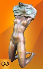 ART DECO BRONZE FIGURE NUDE SCULPTURE NAKED FIGURINE STATUE FEMALE UNDRESSING