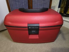 Vintage Carlton Hard Vanity Case - Red - Combination Lock Tray Mirror - Mint