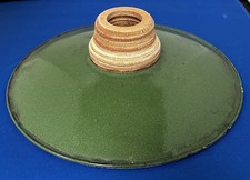 VINTAGE FRENCH INDUSTRIAL GREEN ENAMEL COOLIE LIGHT SHADE unusual turned ply top