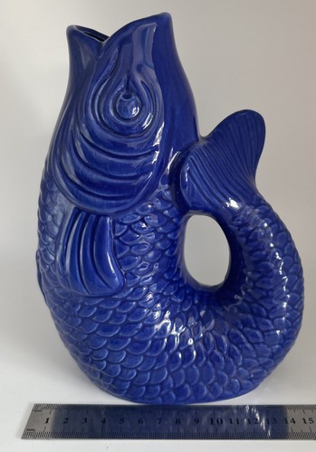 Blue fish jug ceramic - blue,
