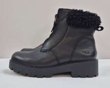 Leather UGG Boots Black Zip With Shearling Trim Size 5 UK Winter Warm