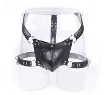 Leather Male Men Lockdown SM Chastity Belt Restraint Dungeon Knickers Penis Cage