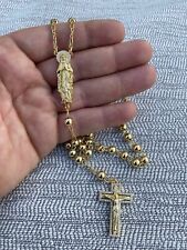 Rosary Beads Necklace 14k Gold Plated Real 925 Silver Rosario Jesus Cross CZ Icy