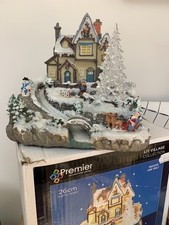 Vintage Premier Fibre Optic House Christmas Revolving Tree Light Up Decoration