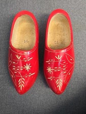 Vintage Traditional Wooden Clogs Glossy Red Carved Dutch Size 22 / 28cm