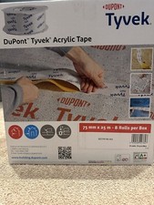 Box of 8 rolls Dupont Tyvek Acrylic Single Sided Tape 75mm x 25m