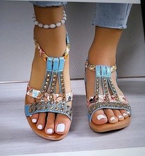 Women's Strappy Open Toe Blue Bling Comfy Sandals Size 4 New