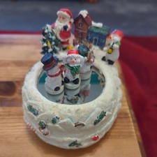 Wind Up Musical Christmas 3 Snowman Mirror Dancing Ornament in good condition 