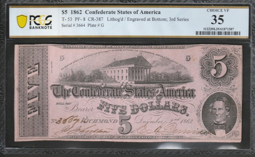 1862 confederate states of - $5,