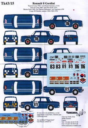Decal renault r8 - 1/43, gordini