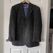 Harris Tweed 40R William Hunt Savile Row Grey Windowpane Check Sport Coat Jacket