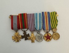 Six  French Miniature Medals With Ribbons On A Bar
