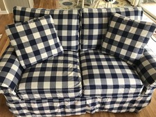 Ethan Allen Bennett Loveseat 63" Slipcover - Blue & White Buffalo Check