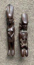 2 vintage African hand carved