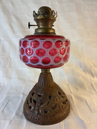 Antique cranberry glass oil - glass,