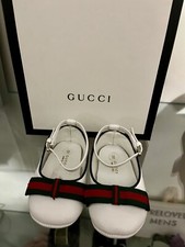Brand New Gucci Pram Baby Girls White Leather Web Ballet Shoes EU 16 UK 0.5