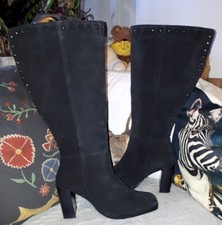 NEW Joanna Hope black suede chunky studded zip extra wide leg boots UK 5E EU 38