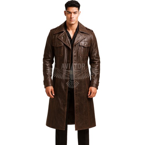 Men brown leather trench - men’s,