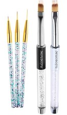 Nail Art Brush Set. 5 Piece, 2x Ombre, 3x Fine Liner Detail Brushes. Gold.