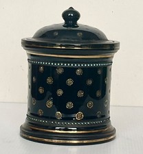 Vintage Antique Glazed Ceramic Black and Gold Tobacco Jar
