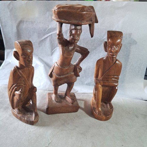 Three carved wooden - wooden, african