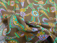 Vintage 1950s Cotton Crepe Dress Fabric Abstract Pink Brown Design 36"L x 36"W