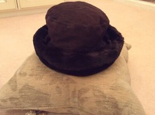 Philip Somerville Designer Chocolate Brown Suade Hat With Fur Trim