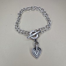 Danon Layers Of Love Heart Bracelet 19.5cm T-bar Silver Plated Pewter Love Retro